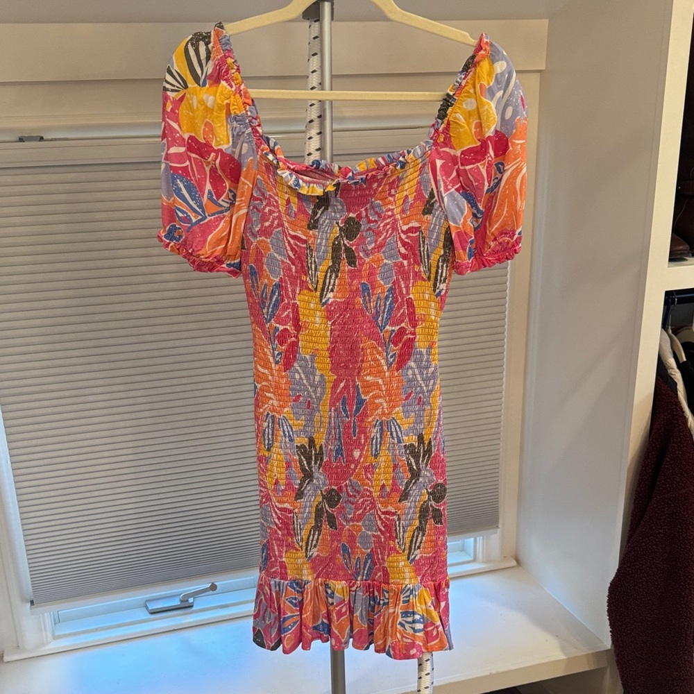 Colorful Floral Puff Sleeve Dress